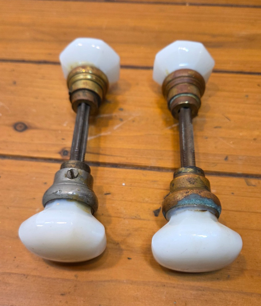 Antique Victorian White Porcelain Ceramic Door Knobs
