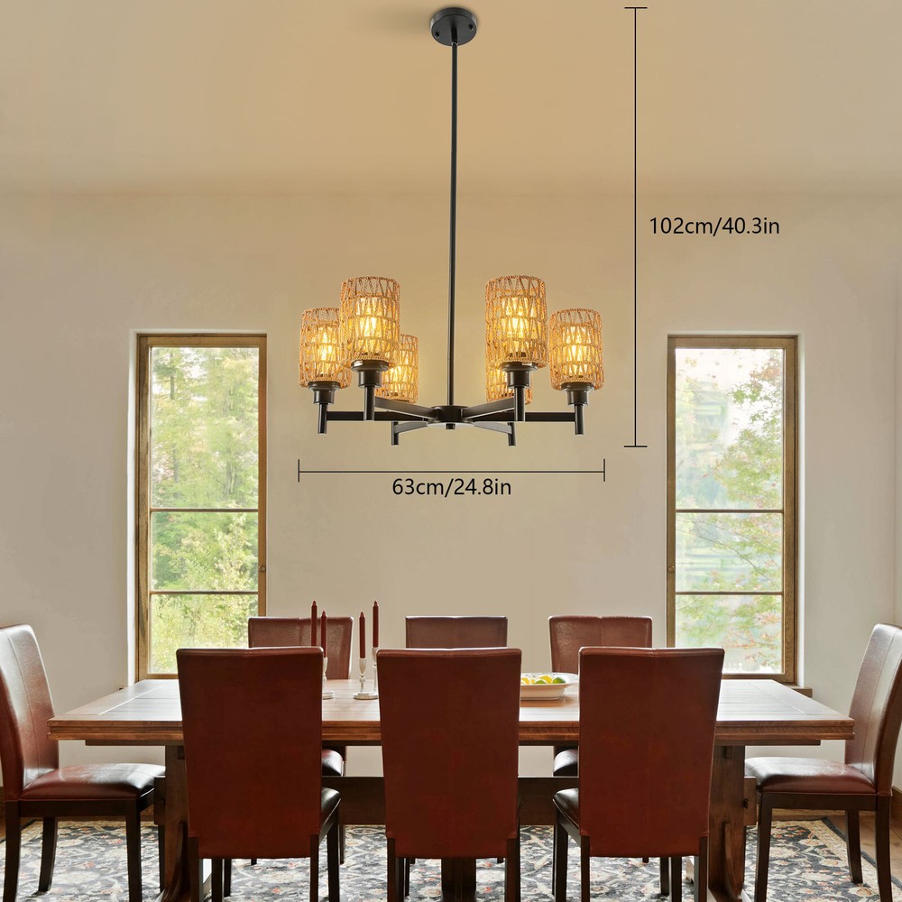 24.8" 6-light Rustic Retro Ceiling Light Ceiling Mount Lamp Dimmable Chandeliers