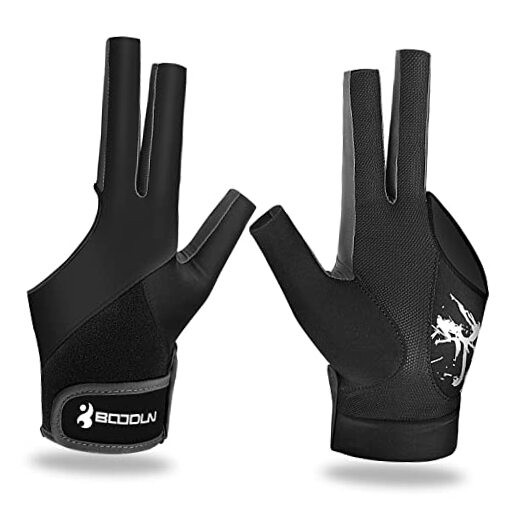 Billiard Pool Gloves for Left Hand 3 Finger, Splicing Process, Large Black