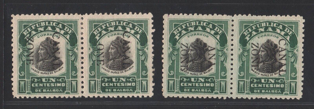Canal Zone 2 Pairs Errors CZ #22 1c Green & Black 1906-07 Panama US Possessions