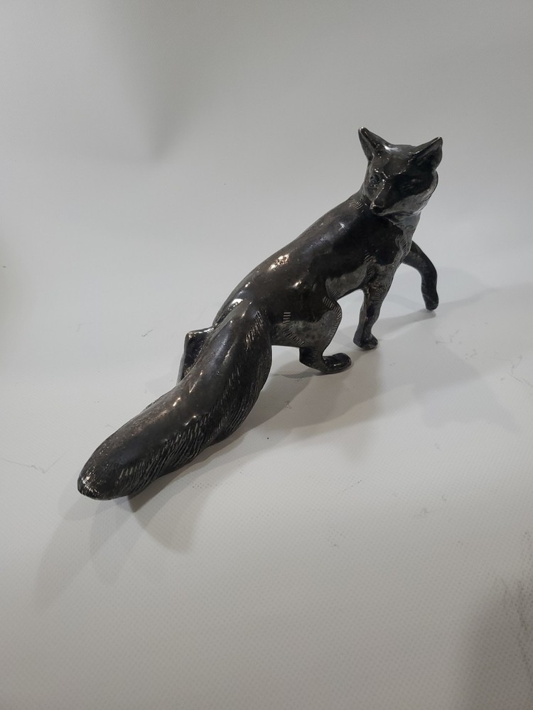 Vintage ALMAZAN Silver Plate Brass Fox Shaped Figurine 8" HEAVY Made In Spain