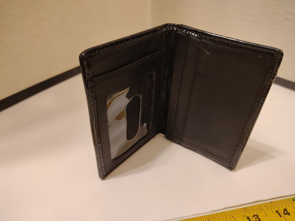 Coach Black Leather Canvas Window Logo Print Wallet