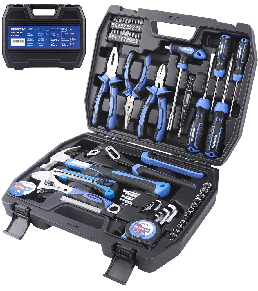62 Piece Tools Set, General Household Tool Kit with Storage Toolbox, Basic To...