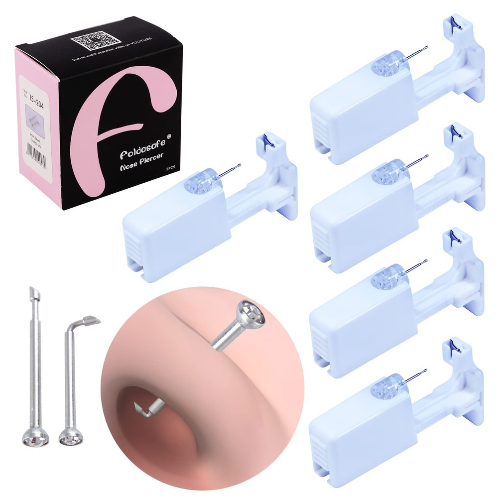 5 Pack Disposable Nose Piercing Gun Kit - Self Rings & Studs