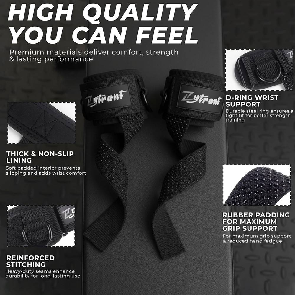 Heavy Duty Weight Lifting Straps with Cuffed D Ring Enhanced Grip