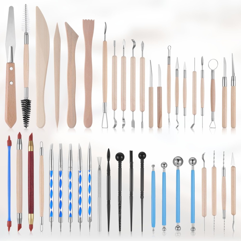 43 Pcs Pottery Tools for Sculpting Double Sided Ceramic Clay multicolor
