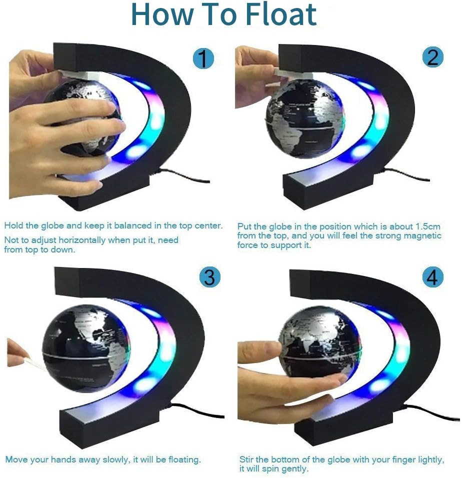 Floating Globe with LED Lights C Shape Magnetic Levitation Floating Globe World