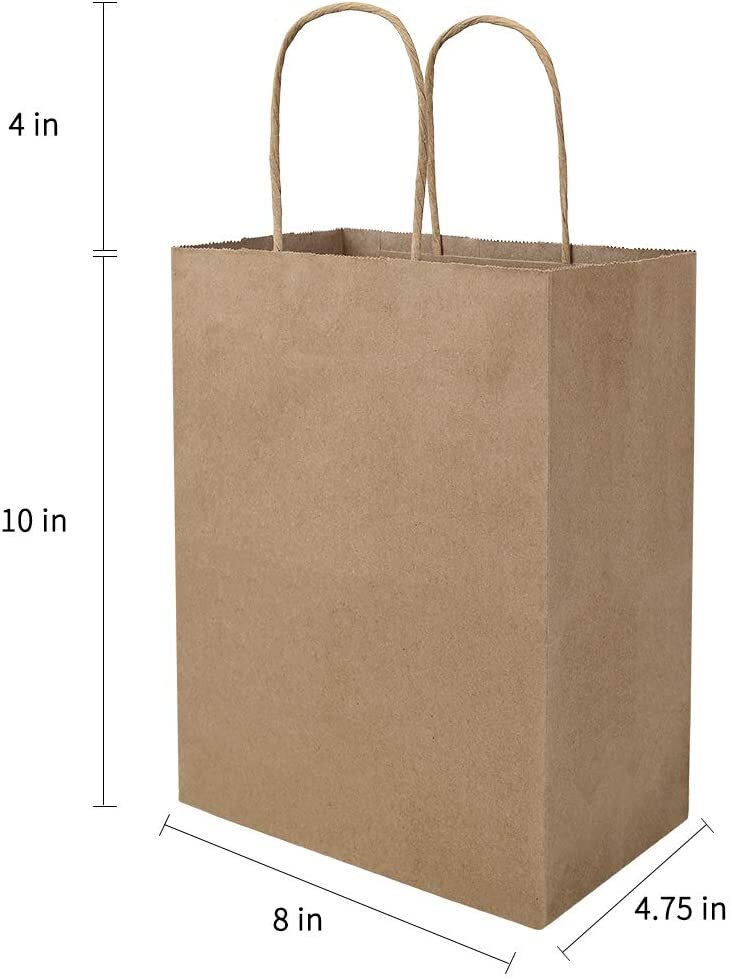 Paper Shopping Bags 500 Natural Kraft 8"x4.75x10.5" Retail Merchandise Handles