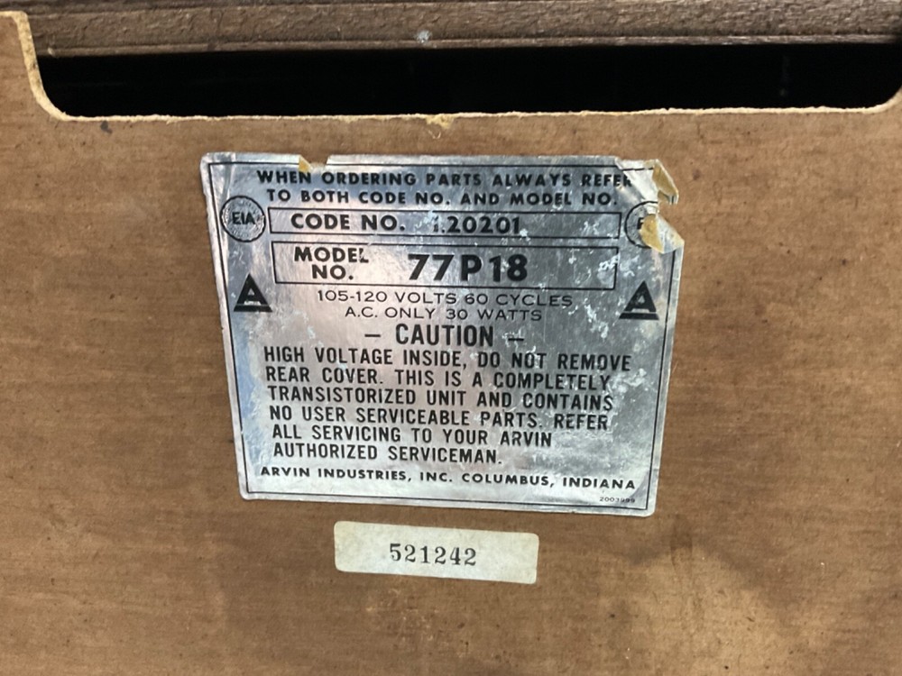 ANTIQUE ARVIN STEREO INSIDE CABINET (MODEL: 77P18)