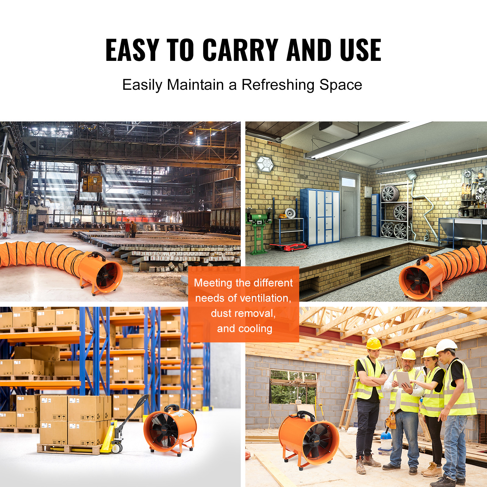 VEVOR 12" Portable Extractor Fan Blower 16.4ft Duct Hose Ventilator Industrial