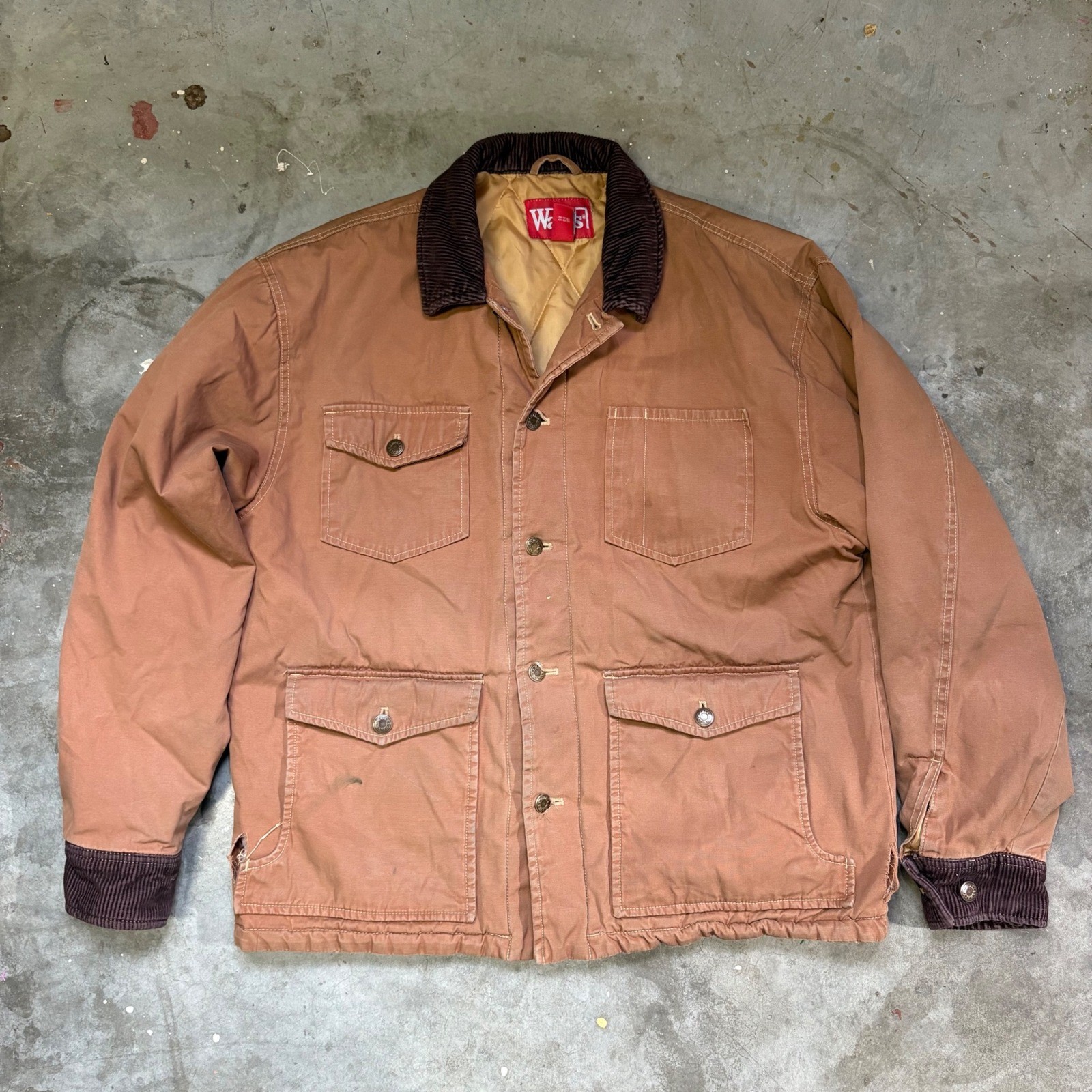 Walls Workwear Chore Barn Coat Jacket Mens Brown Corduroy Collar Large Vintage