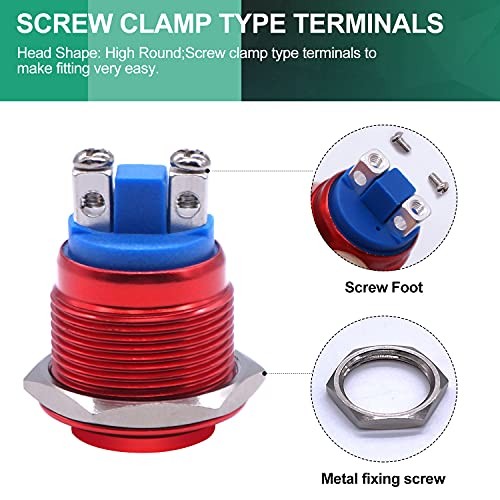 /19mm Waterproof Metal Shell Momentary Raised Top Push Button Switch Red
