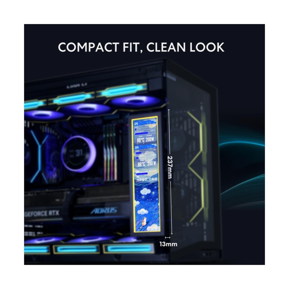 Lian Li 8.8" Universal Screen for PC - Adjustable Mounting for Any Computer S...
