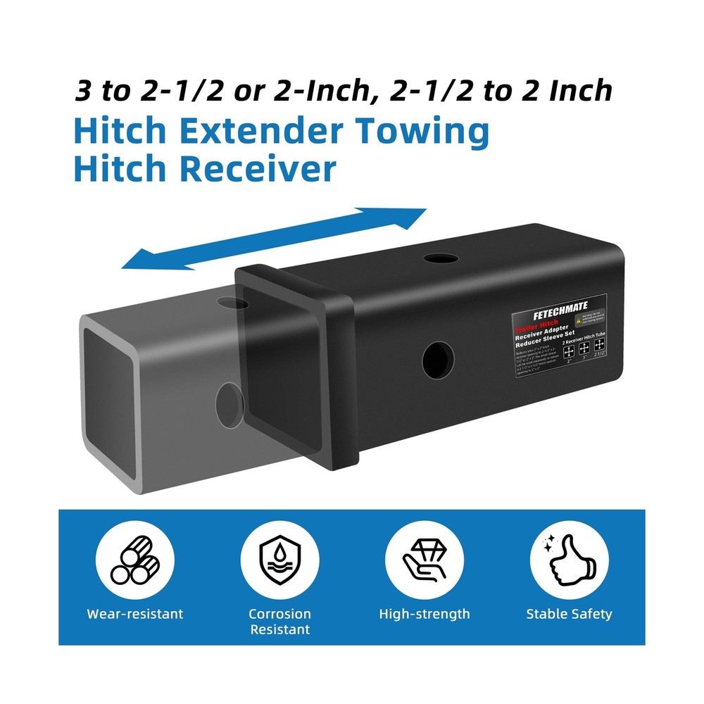 Trailer Hitch Receiver Extender Adapter Reducer Sleeve Set by Fetechmate, 3" ...