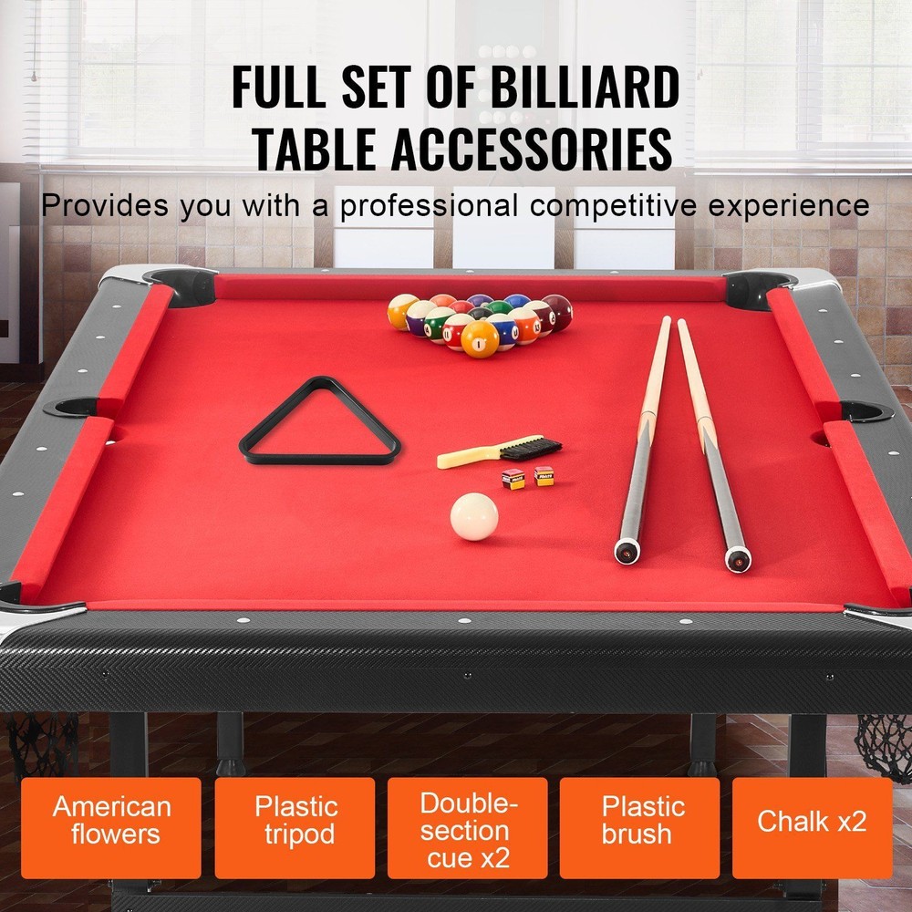 7ft Portable Foldable Billiards Table Black with Red Cloth Billiard Table Set
