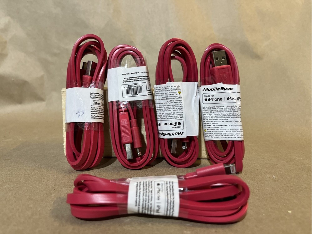 (5) Red 4 ft USB Lightening Charging Cable Fast Sync Cord for iPhone iPad iPod