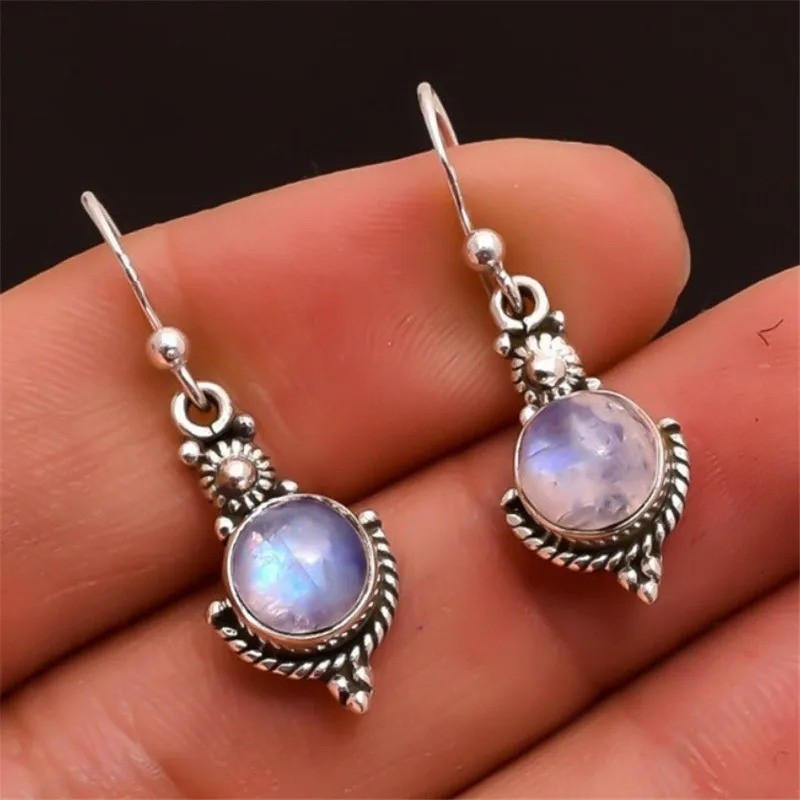 Rainbow Moonstone 925 sterling silver handmade Dangle Drop Earrings 2"