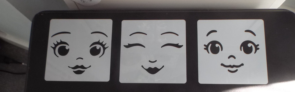 Reusable Pack 3 Face Painting Templates For Rag Doll Making or Crafts CODE C