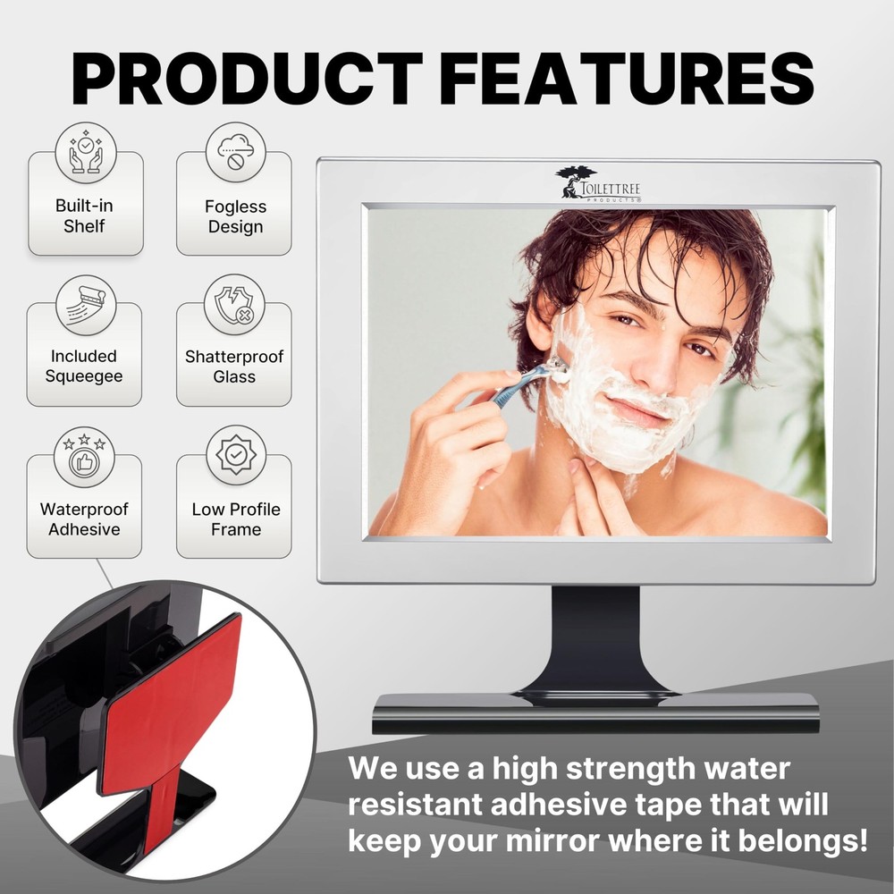 Fogless Shower Mirror with Squeegee - Adjustable, Anti-Fog, Rust-Proof Design
