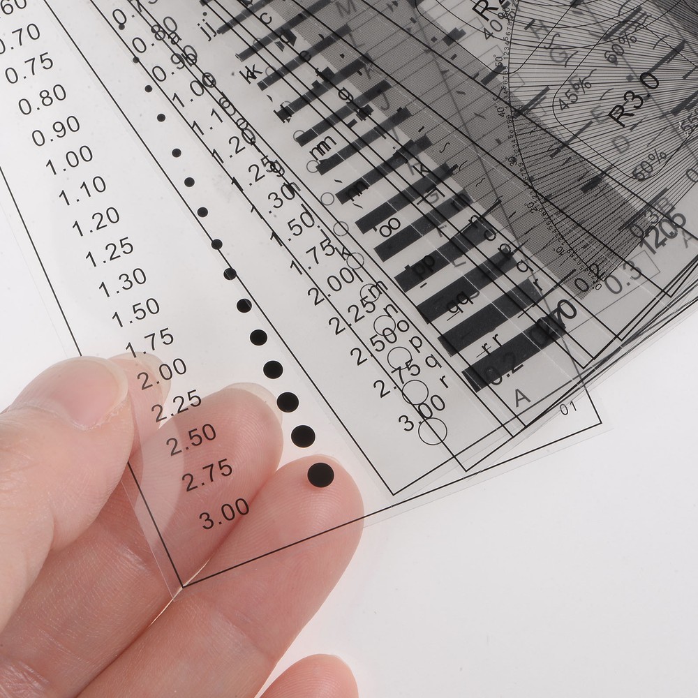 Transparency SEC Size Estimation Chart Diameter Area Line Protractor Gray Scale