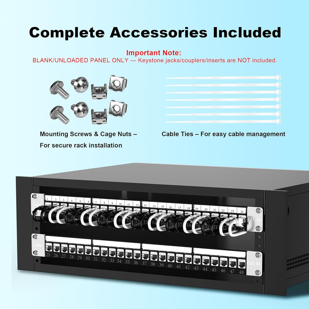 19” 1U Shielded Blank Patch Panel 24-Port Rack Mount Keystone Panel Cat6/Cat6A
