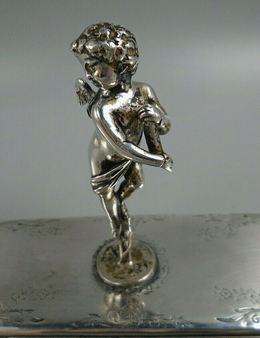 Antique 1840 Thomas Dicks Sterling Lid Cherub Handle Silver Plate Box London