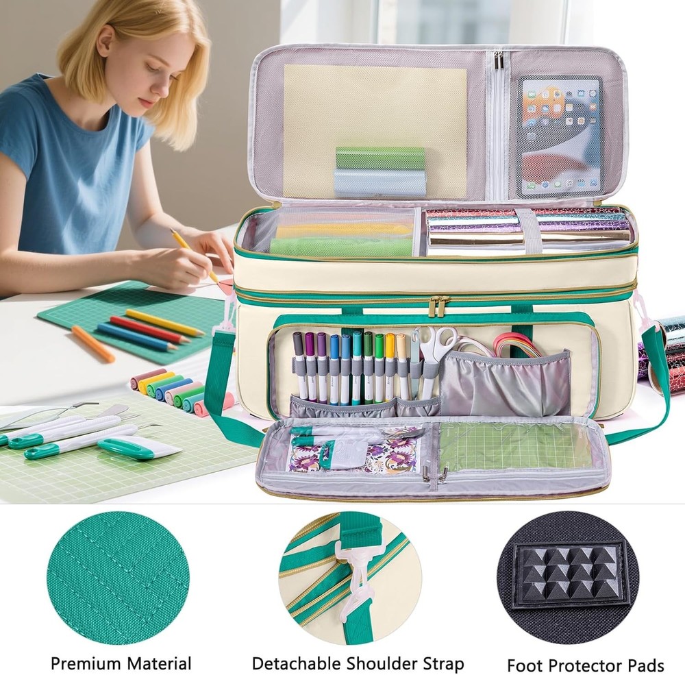Double-Layer Carrying Case Compatible with Cricut Maker 4, Explore 4, Maker 3, E