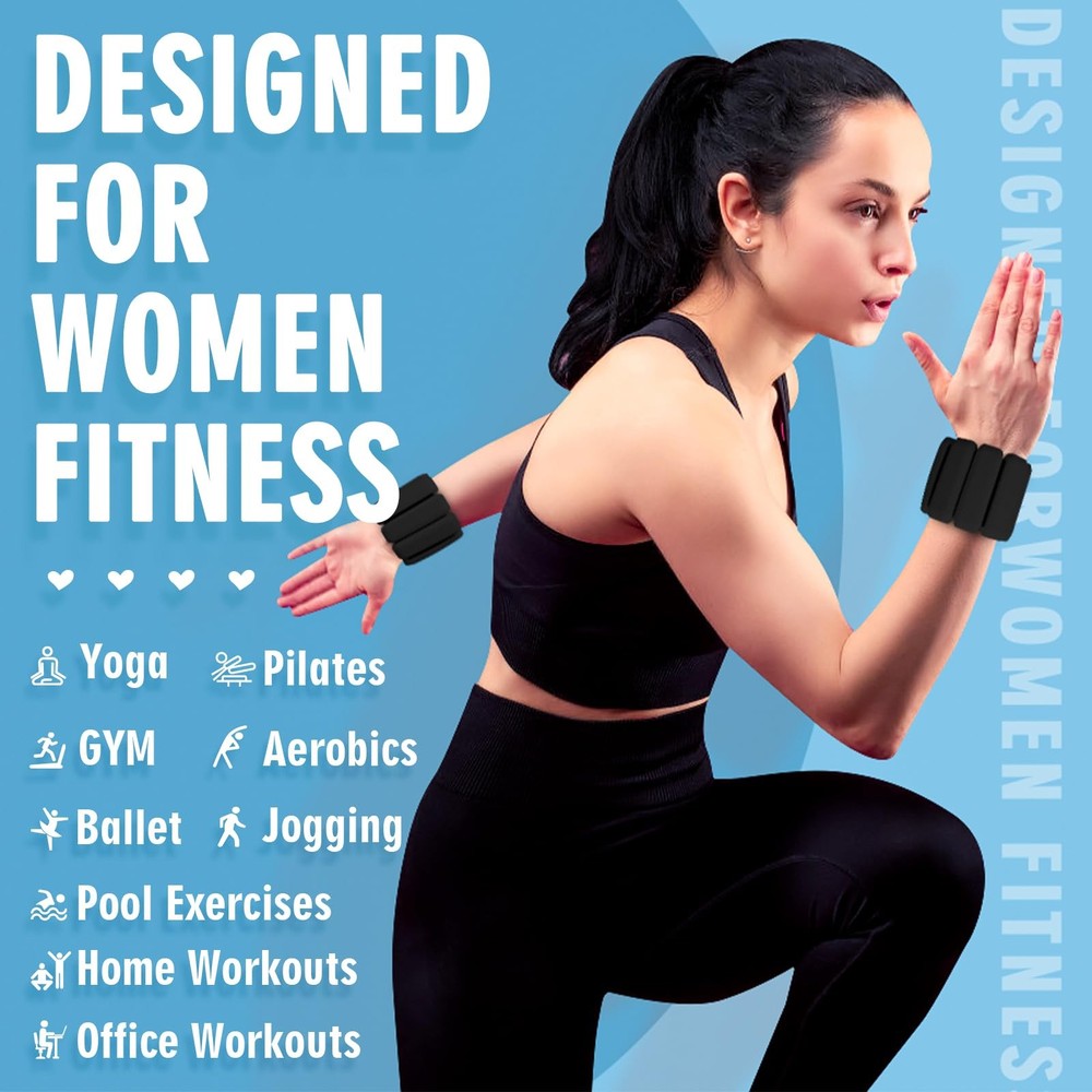 Wrist Weights, 2Pack Adjustable Wearable Ankle medium-sized, Black