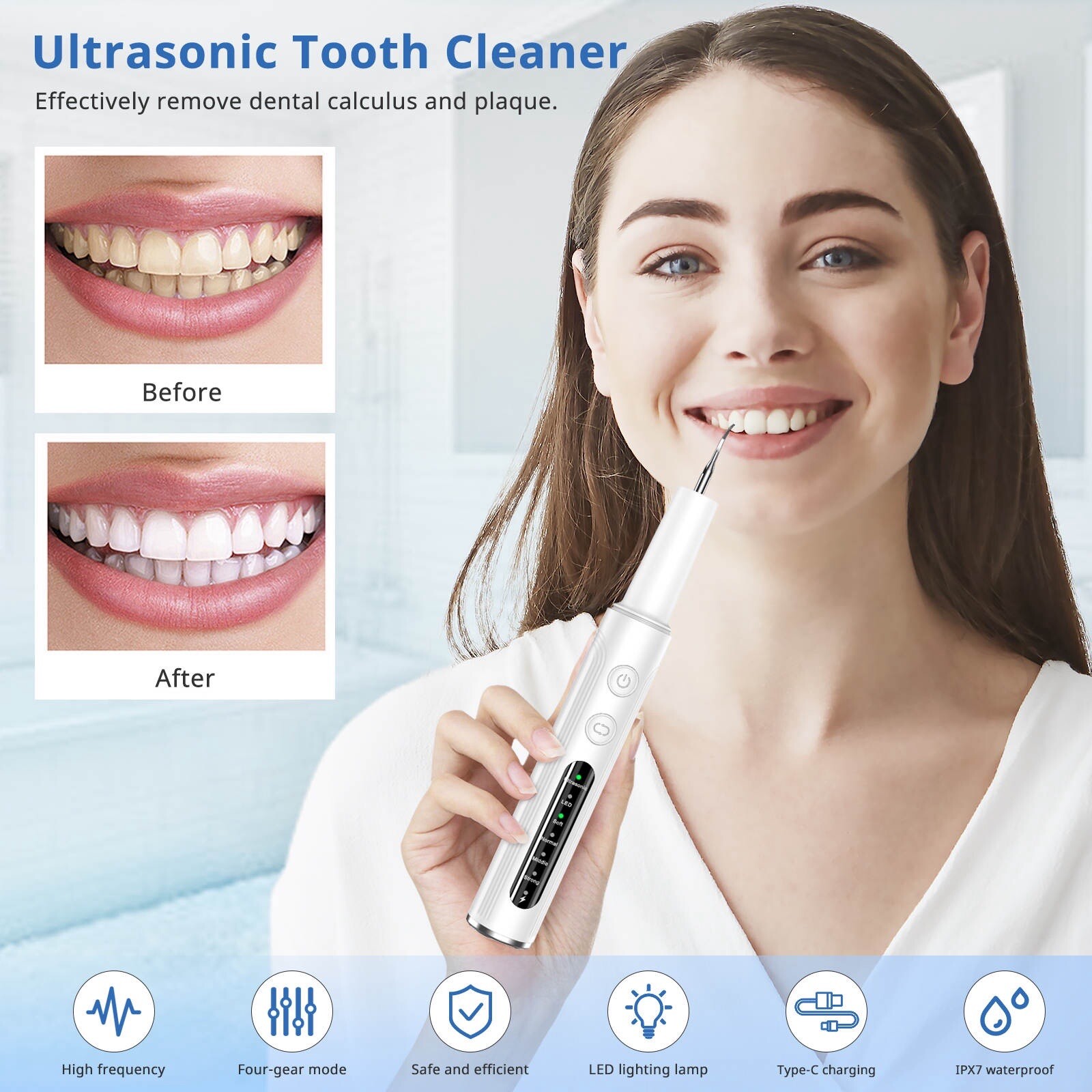 Ultrasonic Tooth Cleaner Tartar Plaque Remover Electric Dental Whiten Kit Scaler