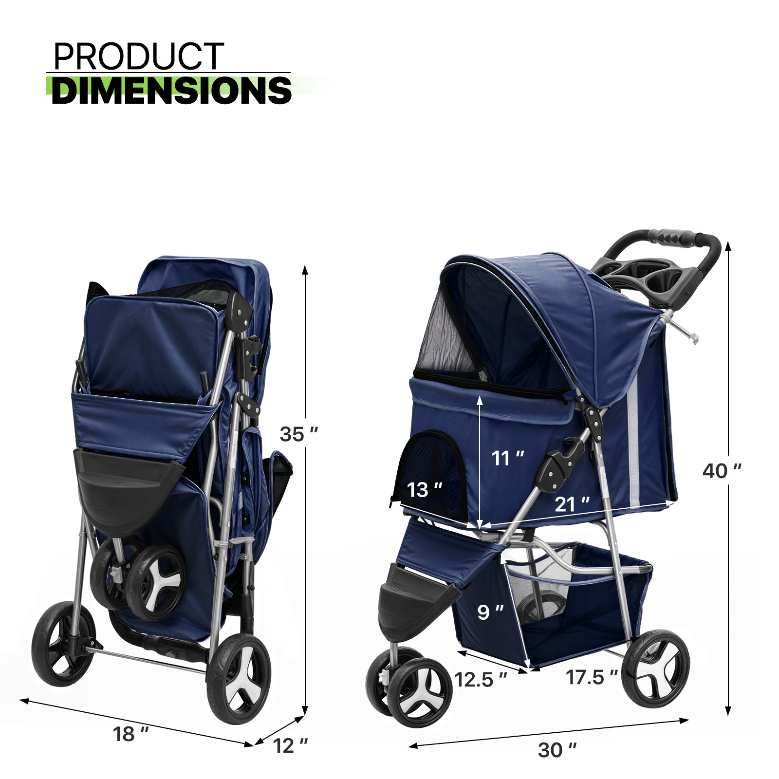 Blue Foldable Dog Stroller Small Medium Pet Travel Cage Carrier Cart w/Sunshade