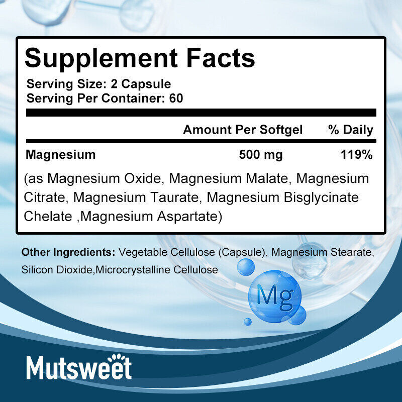 Triple Magnesium Complex 500Mg -Improves Sleep, Energy and Immune Support 120PC