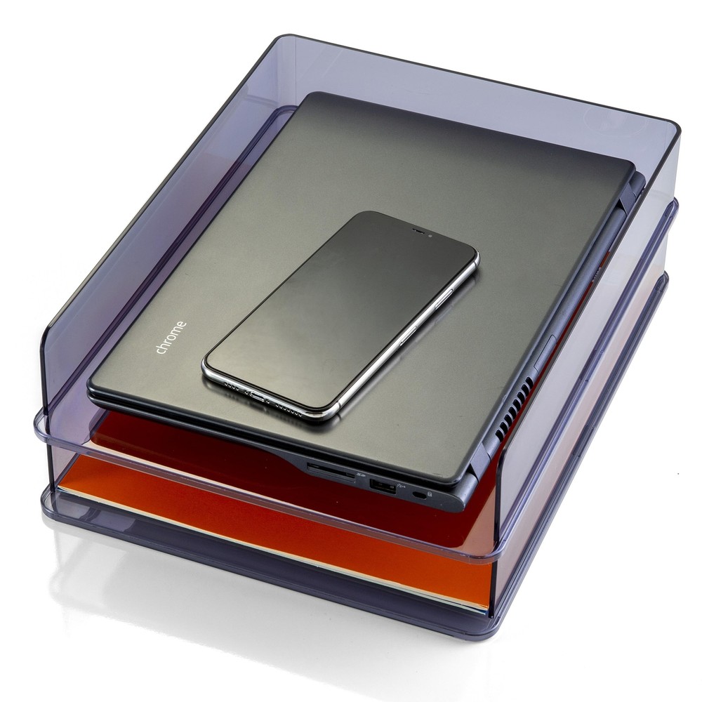 Stackable Letter Trays made from Recycled Bottles Translucent Gray 2 Pack 21040