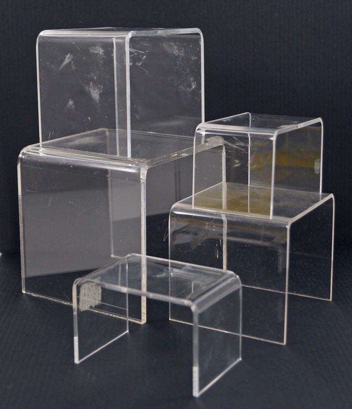 5 ASSORTED ACRYLIC DISPLAY SHOWCASE RISERS STANDS ANTIQUE SHOWS DECORATION #21