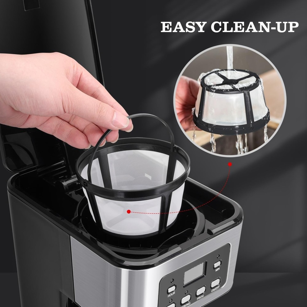 12-Cup Programmable Coffee Maker Regular & Strong Brew Drip Coffee Machine Home