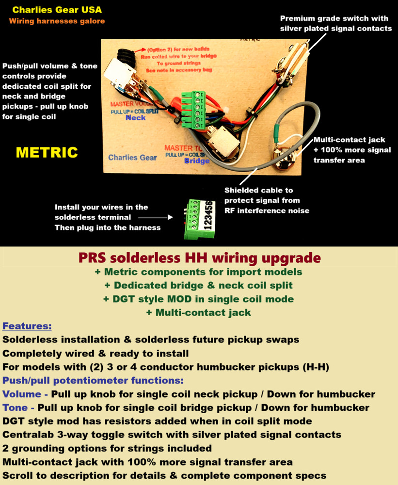 PRS Solderless Wiring Upgrade for Imports +DGT style Mod +Dedicated Coil split