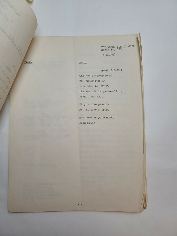 YOU ASKED FOR IT / 1958 human interest show TV Script, Hugh Conover & Jack Smith