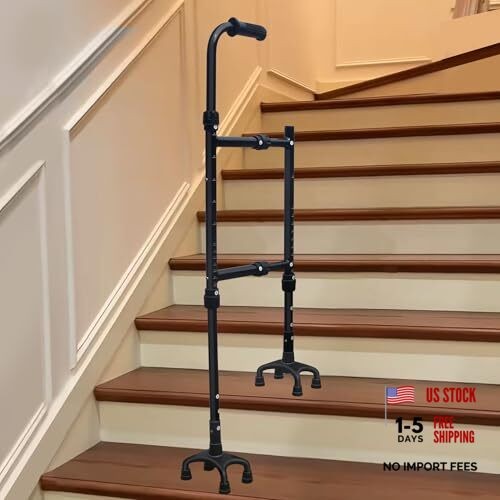 Height & Width Adjustable Stair Assist Cane -12-Level Adjustable Black