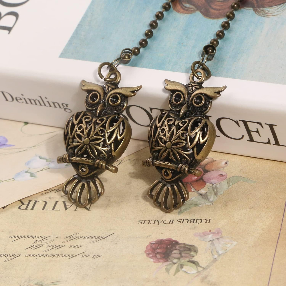 2Pack Vintage Owl Ceiling Fan Pull Chain, 12Inch Bronze String Charm Decorative