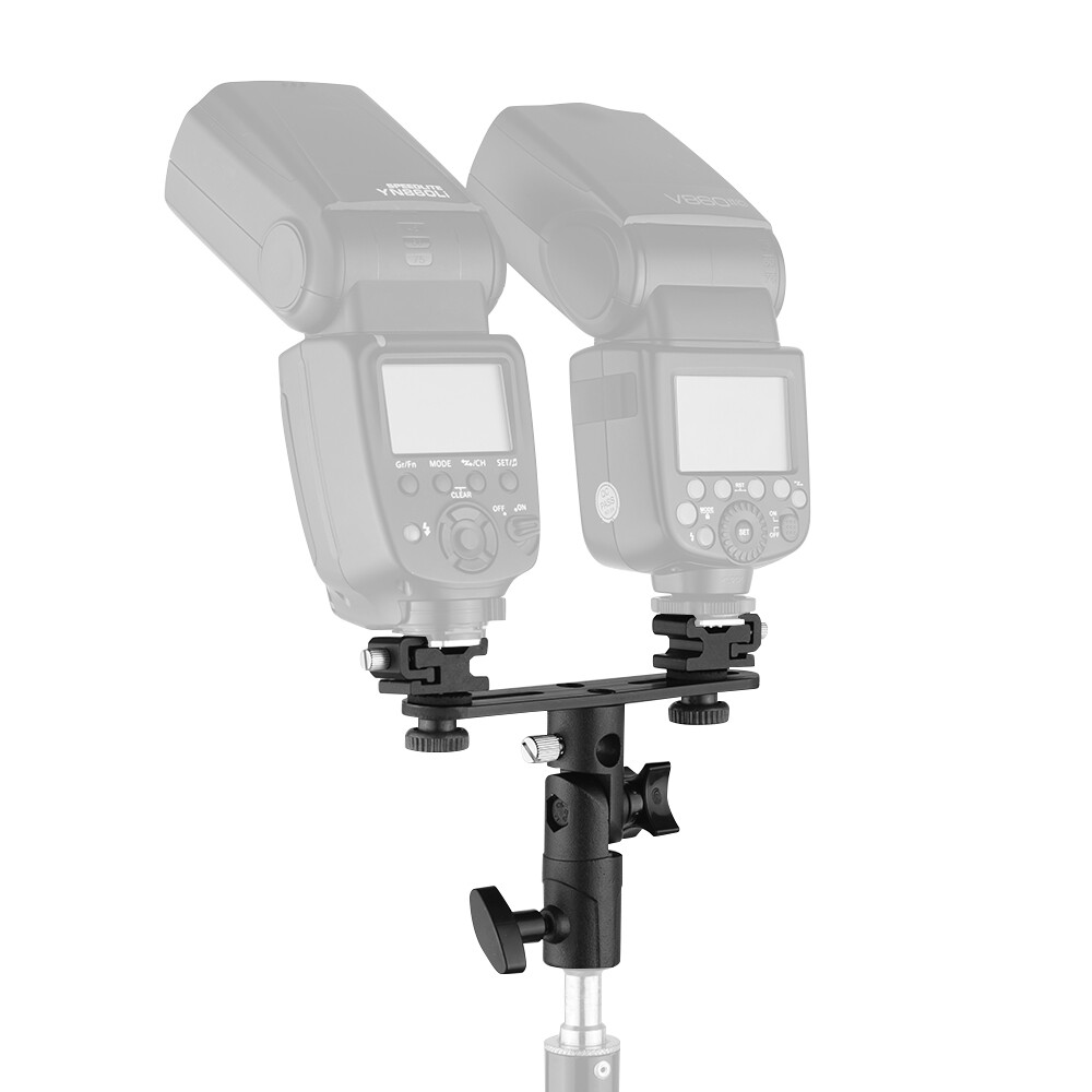 T-Shaped Dual Flash Bracket Speedlite Stand &2 Cold Shoe Mounts For Camera S5I6