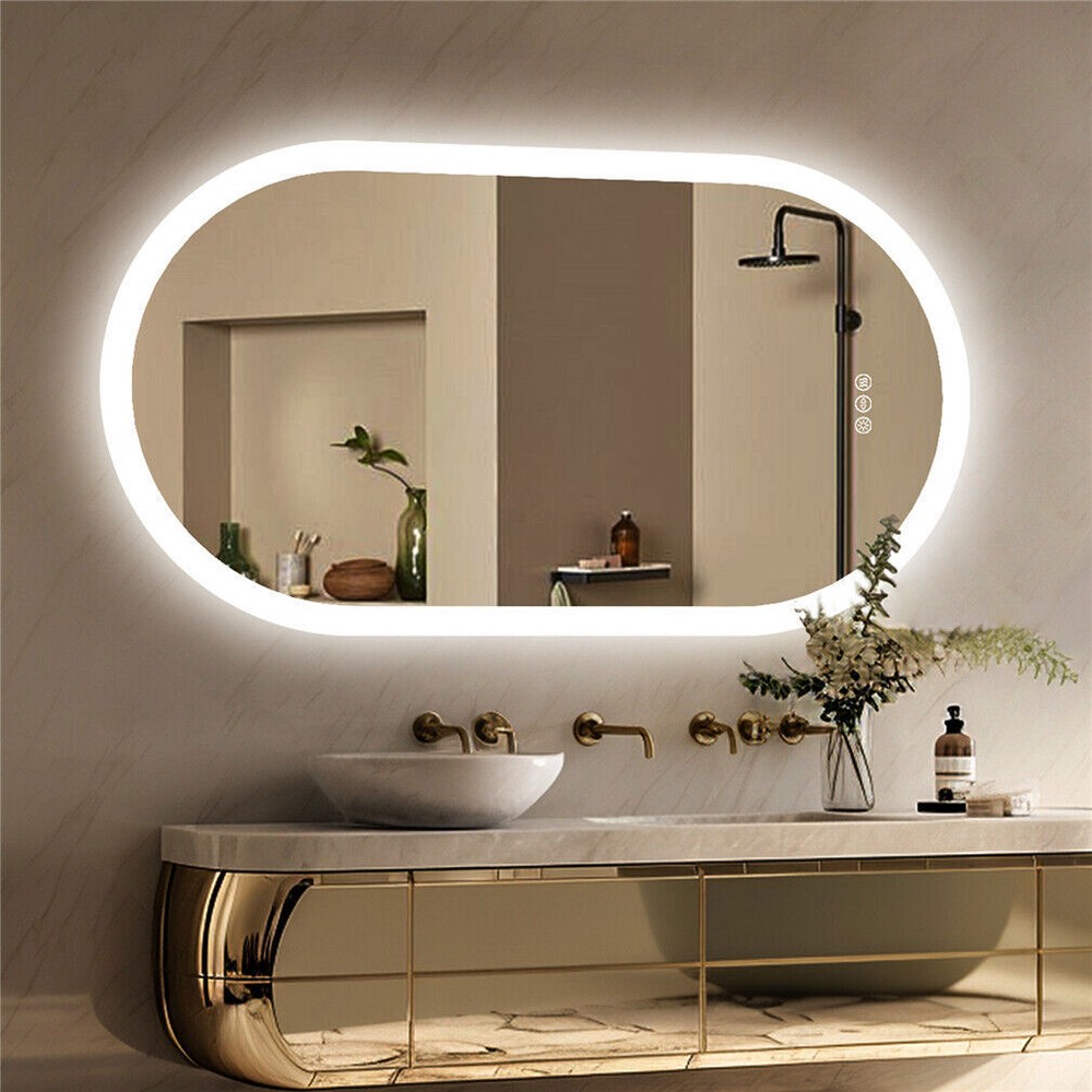 Frameless LED Bathroom Mirror 3 Color Dimmable Horizontal/Vertical Wall Mirrors