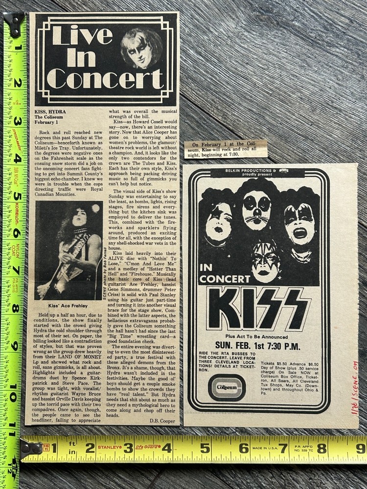 KISS Concert Ad Lot Alive Tour Richfield Ohio Feb 1 1976 Vintage Kiss Aucoin