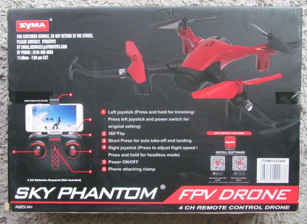 SYMA SKY PHANTOM FPV DRONE 4 CH REMOTE CONTROL DRONE, RED - NEW.