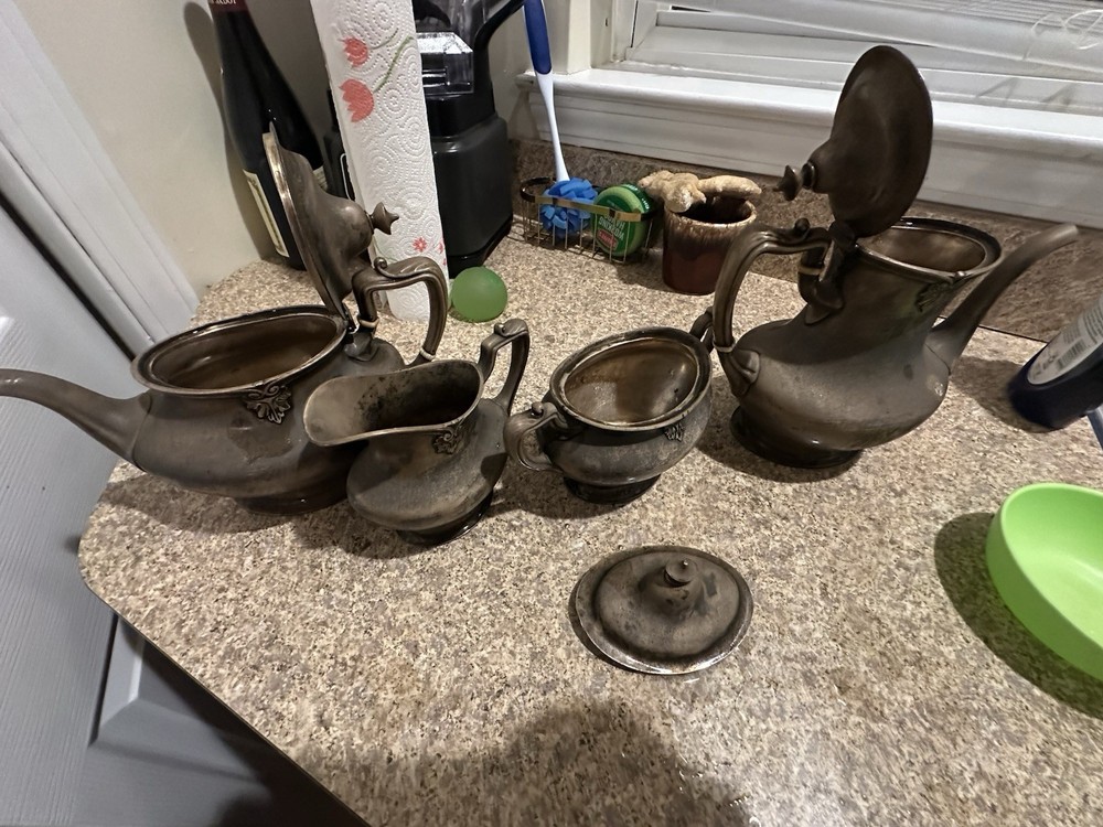 Vintage Antique Handcrafted, Silver Plated Pottery Set