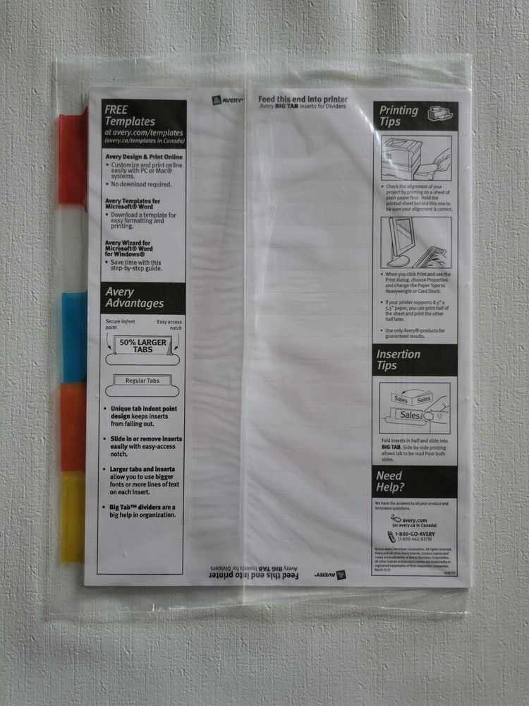 Avery Insertable Big Tab Dividers 5-Tab Letter 11121