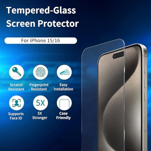 3-Pack Shatterproof Tempered Glass Screen Protector for iPhone 15 iPhone 16/15