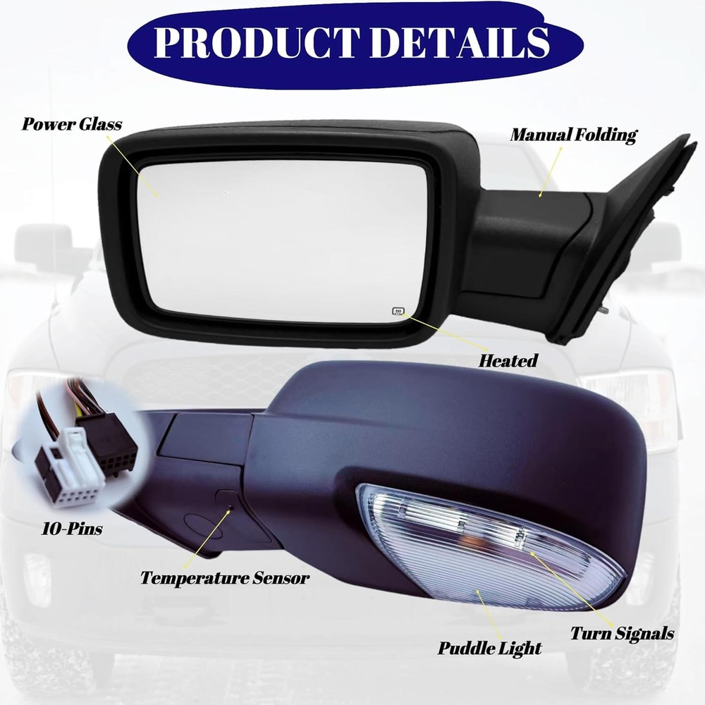 Left Mirror for Dodge Ram 2013-2018 Heated