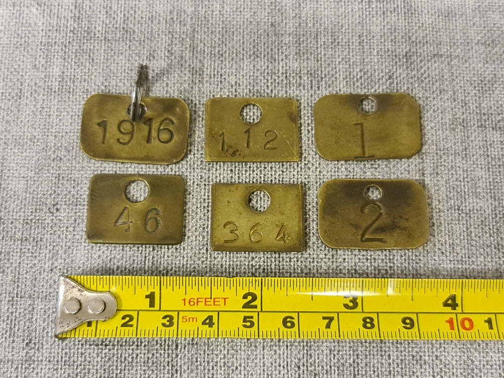 Selection of Vintage Brass Mining Tags
