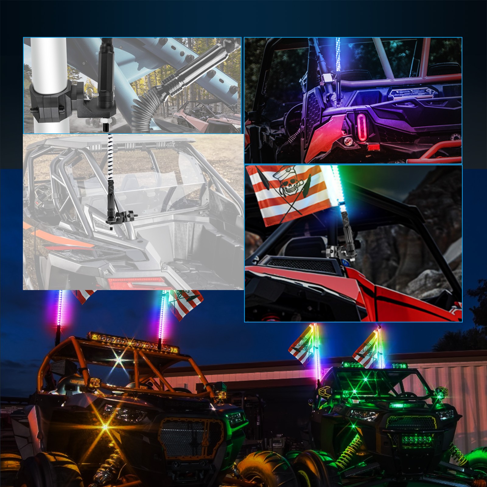 For Polaris Ranger CF-MOTO UTV LED Whip Light Mount Bracket Clamp Pro-fit Cage