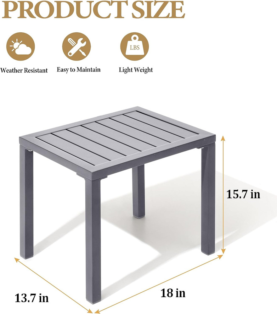 Outdoor Side Table,Aluminum Rectangular Side/End Table, Small Patio Coffee Bistr