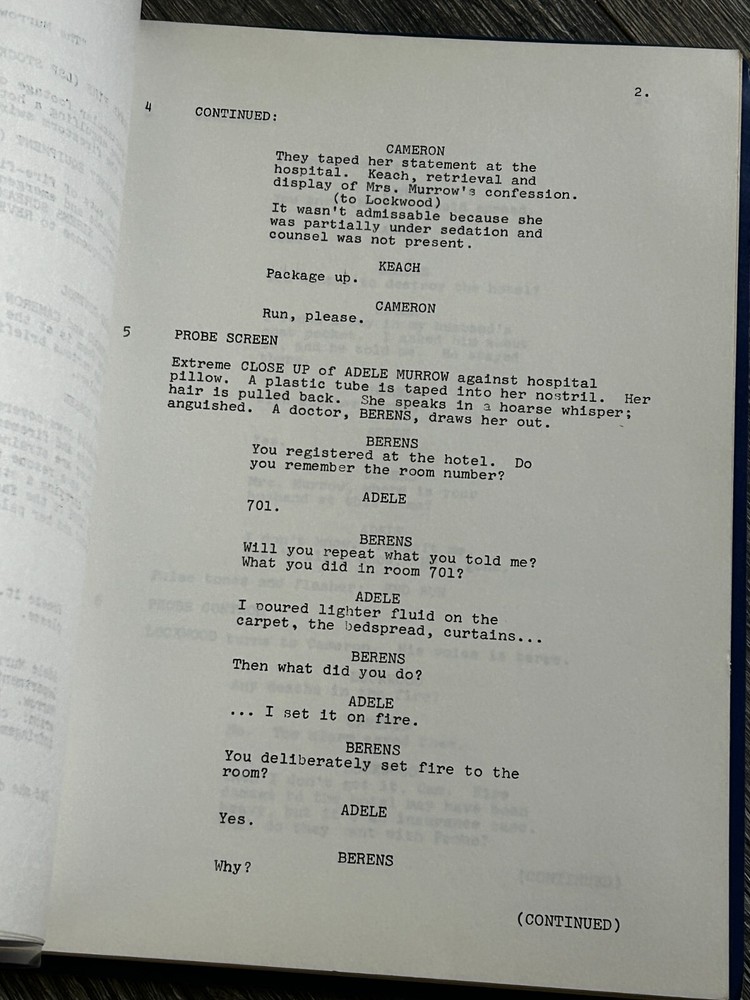 PROBE TV Show Script The Murrow Disappearance Final Draft 1972 Leslie Stevens